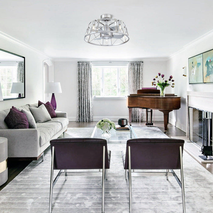 23" Industrial Satin Nickel DC Motor Downrod Mount Reversible Fandelier Ceiling Fan with Lighting and Remote Control - ParrotUncle