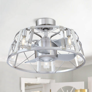 23" Modern Satin Nickel DC Motor Downrod Mount Reversible Caged Ceiling Fan with Lighting and Remote Control