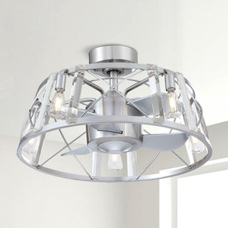 23" Modern Satin Nickel DC Motor Downrod Mount Reversible Caged Ceiling Fan with Lighting and Remote Control