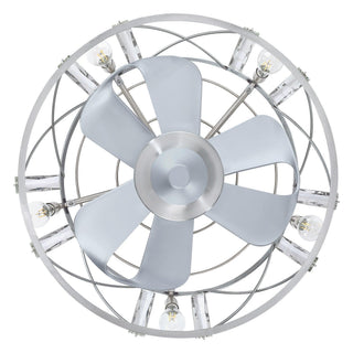 23" Modern Satin Nickel DC Motor Downrod Mount Reversible Caged Ceiling Fan with Lighting and Remote Control