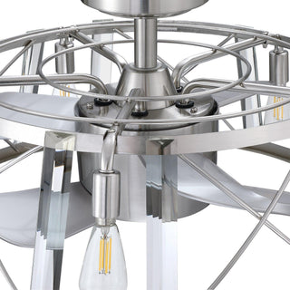 23" Modern Satin Nickel DC Motor Downrod Mount Reversible Caged Ceiling Fan with Lighting and Remote Control
