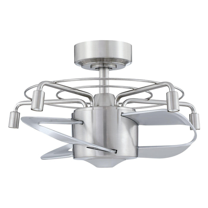 23" Industrial Satin Nickel DC Motor Downrod Mount Reversible Fandelier Ceiling Fan with Lighting and Remote Control - ParrotUncle