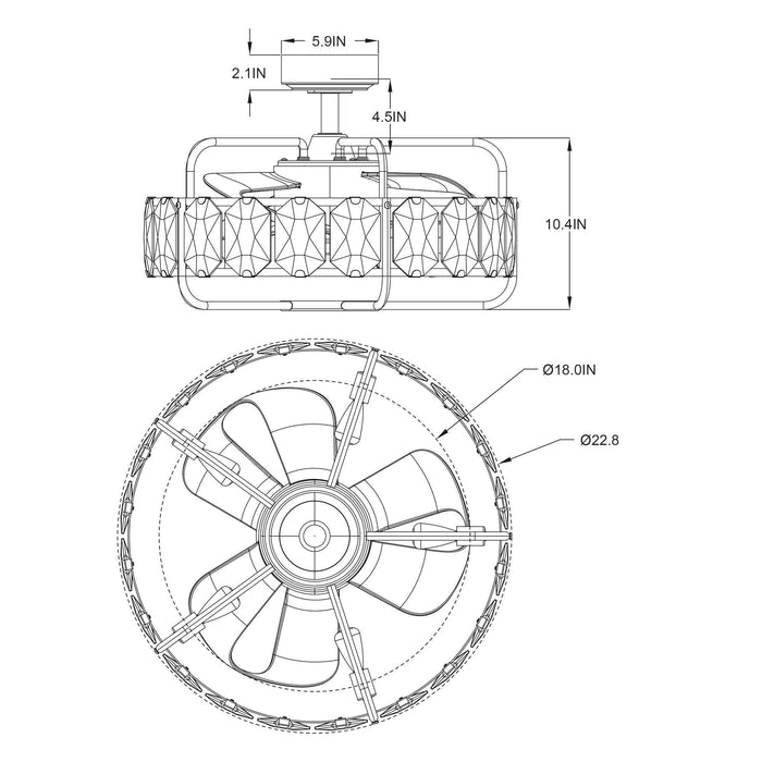 23" Modern DC Motor Downrod Mount Reversible Fandelier Ceiling Fan with Lighting and Remote Control - ParrotUncle