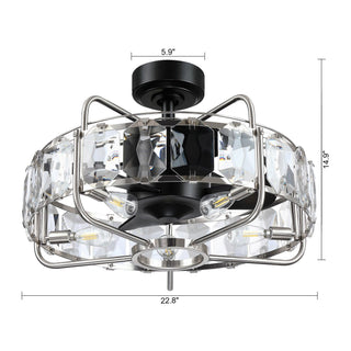 23" Modern DC Motor Downrod Mount Reversible Caged Ceiling Fan With Lighting