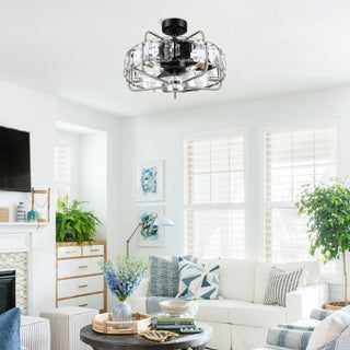 23" Modern DC Motor Downrod Mount Reversible Caged Ceiling Fan With Lighting