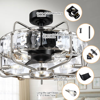 23" Modern DC Motor Downrod Mount Reversible Caged Ceiling Fan With Lighting