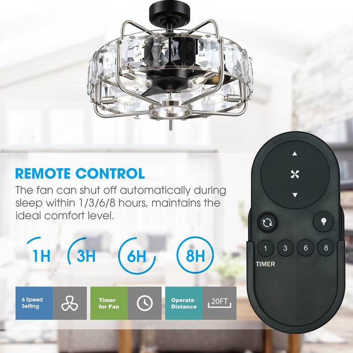 23" Modern DC Motor Downrod Mount Reversible Fandelier Ceiling Fan with Lighting and Remote Control - ParrotUncle