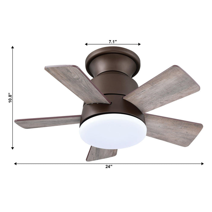24" Industrial Flush Mount Reversible Iron Ceiling Fan with Lighting and Remote Control - ParrotUncle