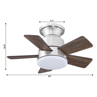 24" Hamptons Farmhouse Flush Mount Reversible Iron Ceiling Fan with Lighting and Remote Control