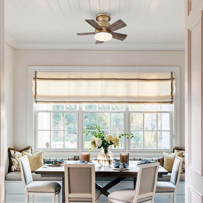 24" Industrial Flush Mount Reversible Iron Ceiling Fan with Lighting and Remote Control - ParrotUncle