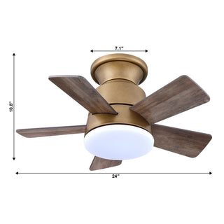 24" Hamptons Farmhouse Flush Mount Reversible Iron Ceiling Fan with Lighting and Remote Control
