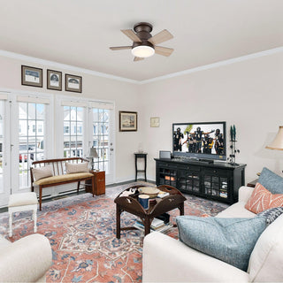24" Hamptons Farmhouse Flush Mount Reversible Iron Ceiling Fan with Lighting and Remote Control