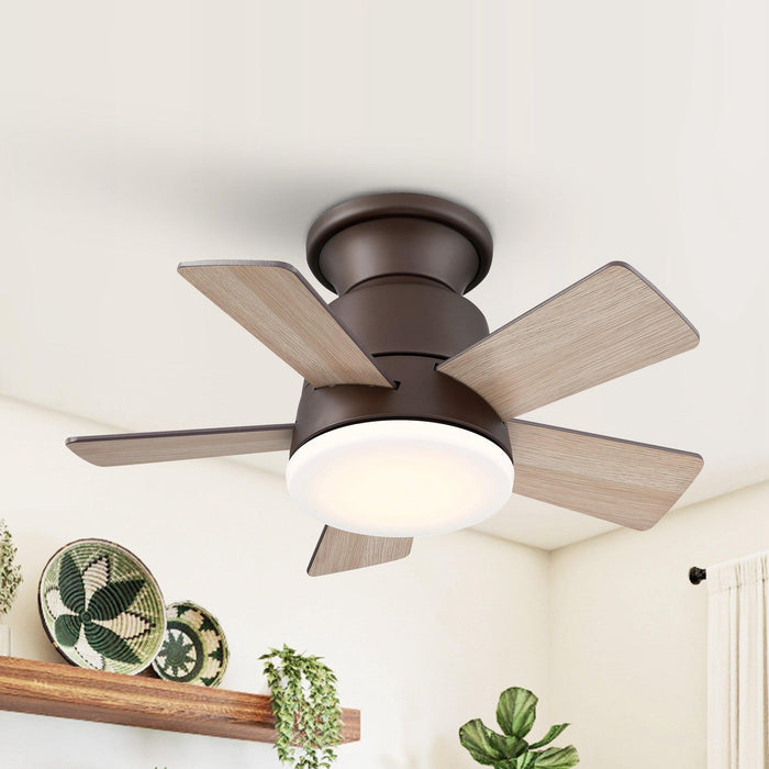 24" Industrial Flush Mount Reversible Iron Ceiling Fan with Lighting and Remote Control - ParrotUncle