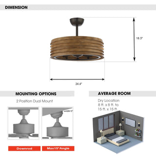 24" Farmhouse DC Motor Downrod Mount Reversible Caged Ceiling Fan with Lighting and Remote Control