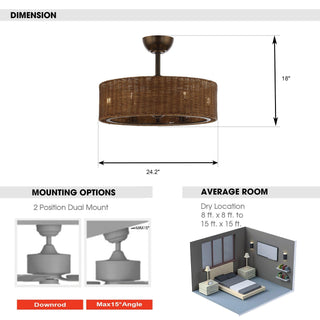 24" Farmhouse DC Motor Caged Ceiling Fan with Lighting and Remote Control