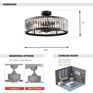 26" Henslee Modern DC Motor Reversible Crystal Caged Ceiling Fan with Lighting