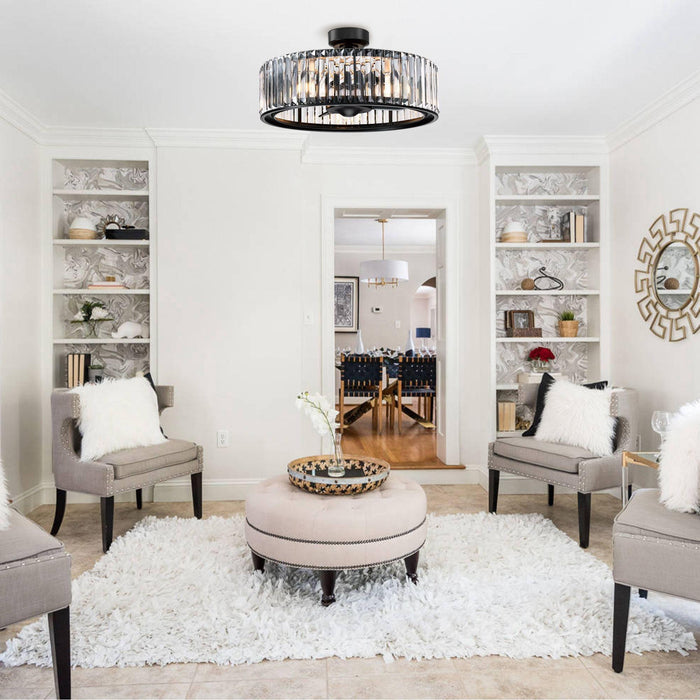 25.5" Henslee Modern DC Motor Downrod Mount Reversible Crystal Fandelier Ceiling Fan with Lighting and Remote Control - ParrotUncle