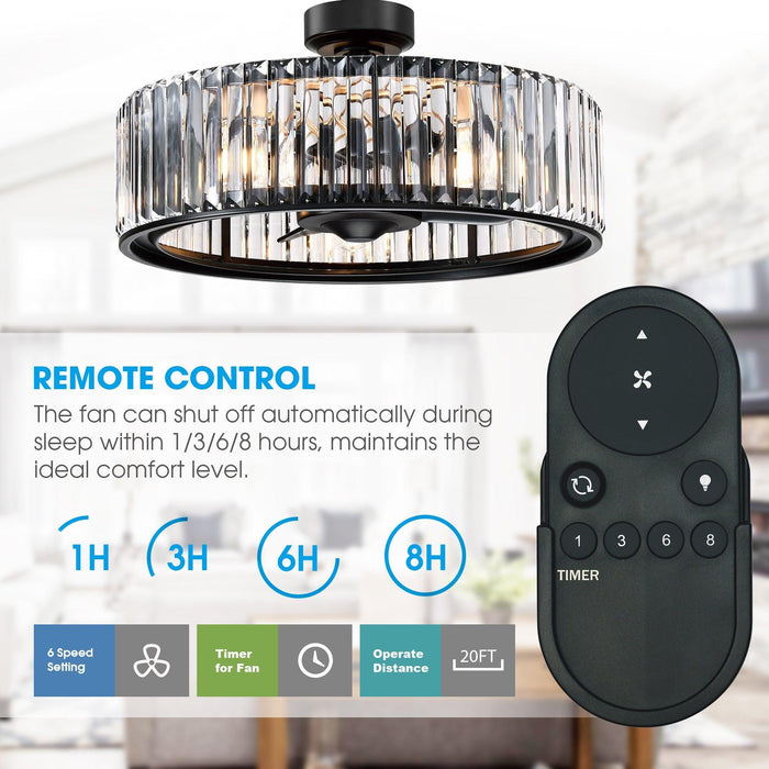 25.5" Henslee Modern DC Motor Downrod Mount Reversible Crystal Fandelier Ceiling Fan with Lighting and Remote Control - ParrotUncle