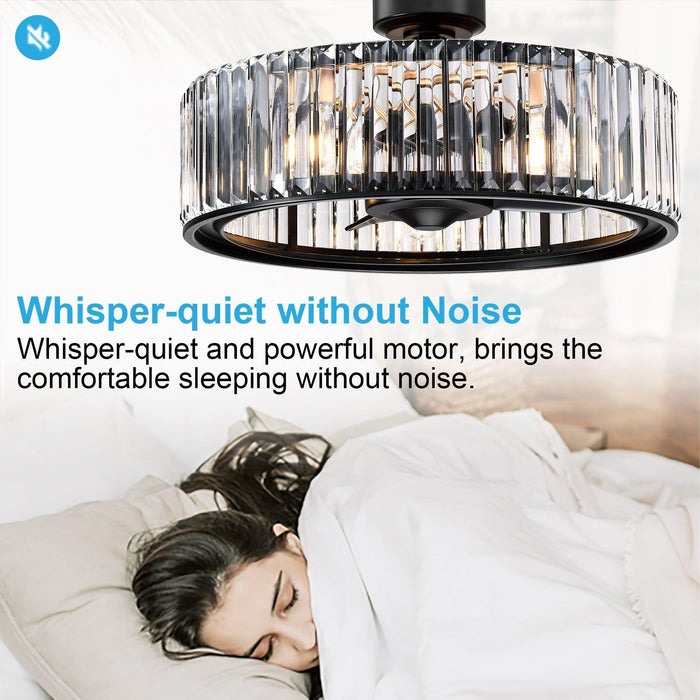 25.5" Henslee Modern DC Motor Downrod Mount Reversible Crystal Fandelier Ceiling Fan with Lighting and Remote Control - ParrotUncle