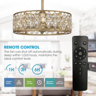 25" Modern Downrod Mount Crystal Caged Ceiling Fan with Lighting and Remote Control