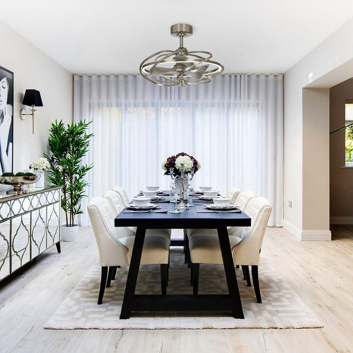 27" Bucholz Modern DC Motor Brushed Nickel Downrod Mount Reversible Ceiling Fan with Lighting and Remote Control - ParrotUncle