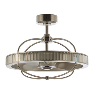 27" Industrial DC Motor Brushed Nickel Downrod Mount Reversible Crystal Caged Ceiling Fan with Lighting and Remote Control