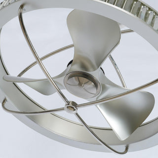 27" Industrial DC Motor Brushed Nickel Downrod Mount Reversible Crystal Caged Ceiling Fan with Lighting and Remote Control
