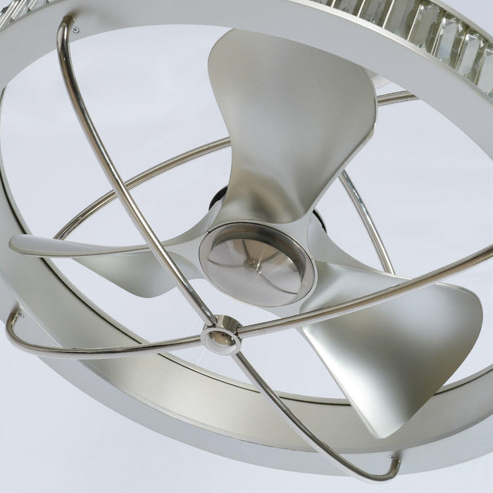 27" Industrial DC Motor Brushed Nickel Downrod Mount Reversible Crystal Ceiling Fan with Lighting and Remote Control - ParrotUncle