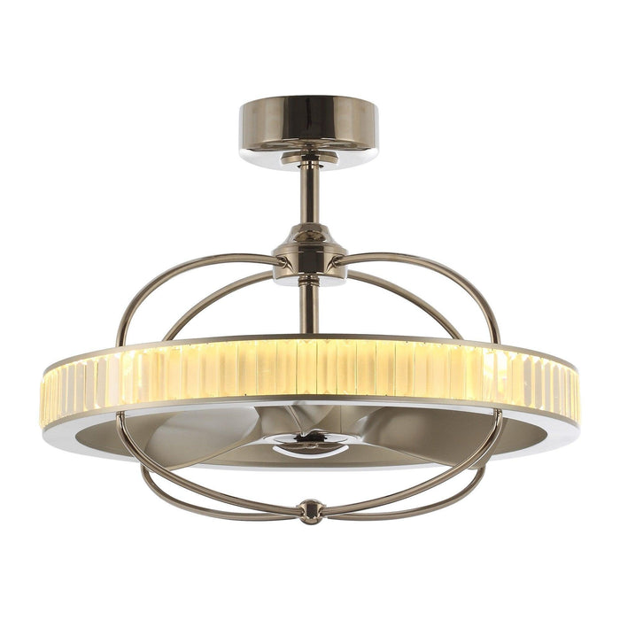 27" Industrial DC Motor Brushed Nickel Downrod Mount Reversible Crystal Ceiling Fan with Lighting and Remote Control - ParrotUncle