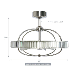 27" Industrial DC Motor Brushed Nickel Downrod Mount Reversible Crystal Caged Ceiling Fan with Lighting and Remote Control