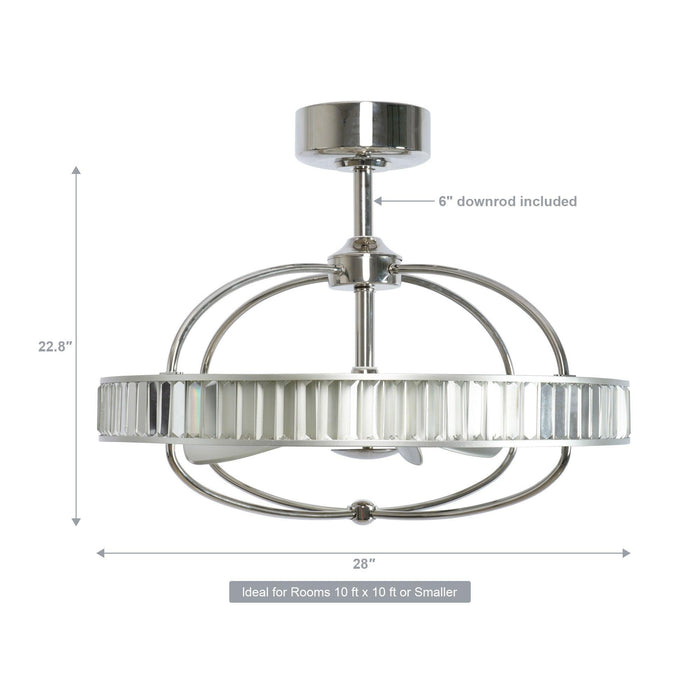27" Industrial DC Motor Brushed Nickel Downrod Mount Reversible Crystal Ceiling Fan with Lighting and Remote Control - ParrotUncle