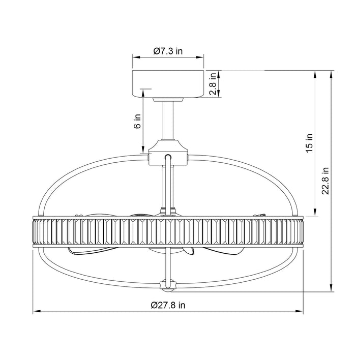 27" Industrial DC Motor Brushed Nickel Downrod Mount Reversible Crystal Ceiling Fan with Lighting and Remote Control - ParrotUncle
