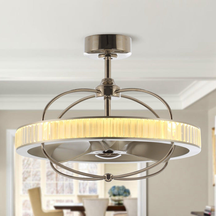 27" Industrial DC Motor Brushed Nickel Downrod Mount Reversible Crystal Ceiling Fan with Lighting and Remote Control - ParrotUncle