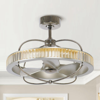 27" Industrial DC Motor Brushed Nickel Downrod Mount Reversible Crystal Caged Ceiling Fan with Lighting and Remote Control