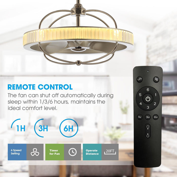 27" Industrial DC Motor Brushed Nickel Downrod Mount Reversible Crystal Ceiling Fan with Lighting and Remote Control - ParrotUncle