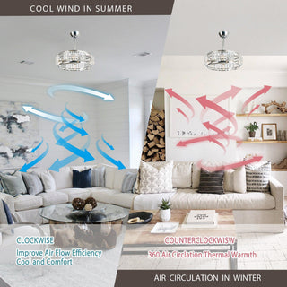 27" Industrial DC Motor Brushed Nickel Downrod Mount Reversible Crystal Caged Ceiling Fan with Lighting and Remote Control