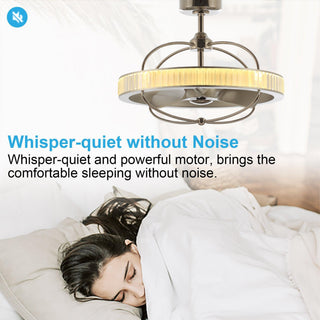 27" Industrial DC Motor Brushed Nickel Downrod Mount Reversible Crystal Caged Ceiling Fan with Lighting and Remote Control