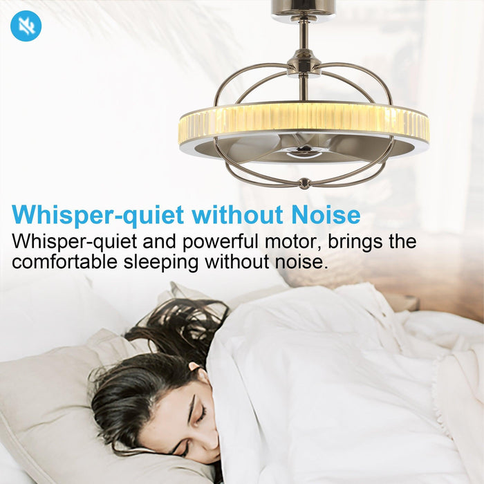 27" Industrial DC Motor Brushed Nickel Downrod Mount Reversible Crystal Ceiling Fan with Lighting and Remote Control - ParrotUncle