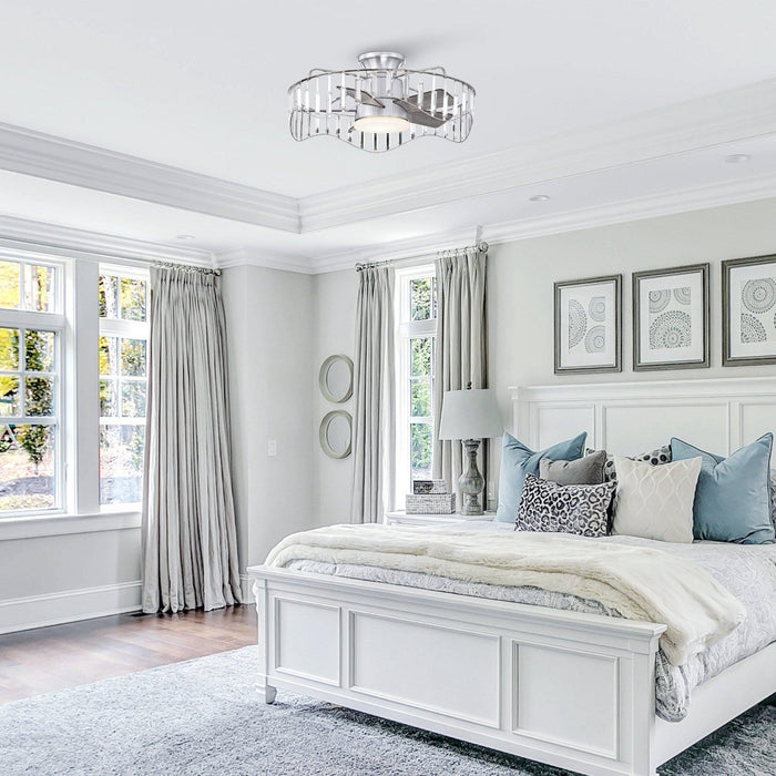 27" Modern Brush Nickel Flush Mount Reversible Ceiling Fan with Lighting and Remote Control - ParrotUncle