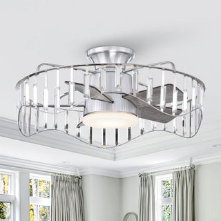 27" Modern Brush Nickel Flush Mount Reversible Ceiling Fan with Lighting and Remote Control