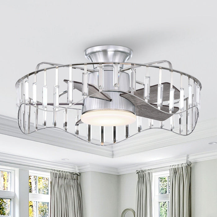 27" Modern Brush Nickel Flush Mount Reversible Ceiling Fan with Lighting and Remote Control - ParrotUncle