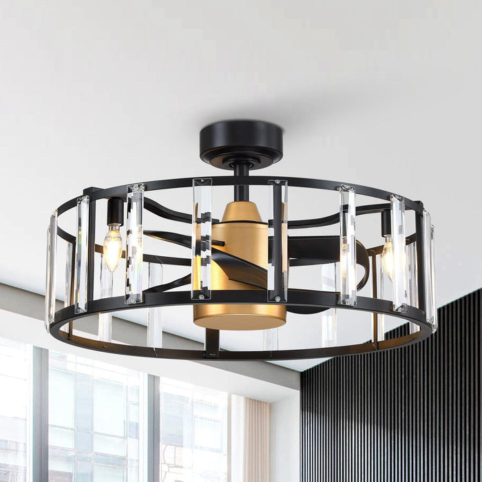 27" Modern DC Motor Downrod Mount Reversible Crystal Ceiling Fan with Lighting and Remote Control - ParrotUncle