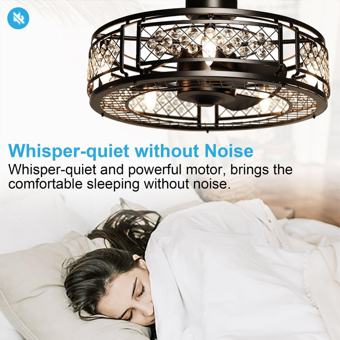 27" Wright Industrial DC Motor Downrod Mount Reversible Crystal Ceiling Fan with Lighting and Remote Control - ParrotUncle