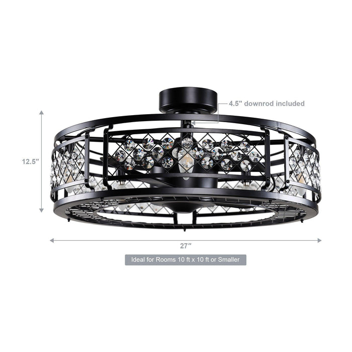 27" Wright Industrial DC Motor Downrod Mount Reversible Crystal Ceiling Fan with Lighting and Remote Control - ParrotUncle