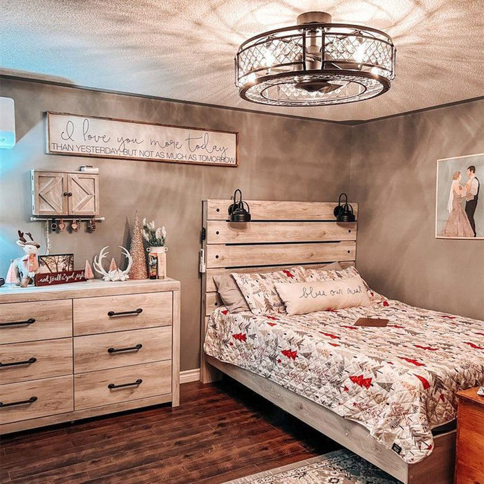 27" Wright Industrial DC Motor Downrod Mount Reversible Crystal Ceiling Fan with Lighting and Remote Control - ParrotUncle