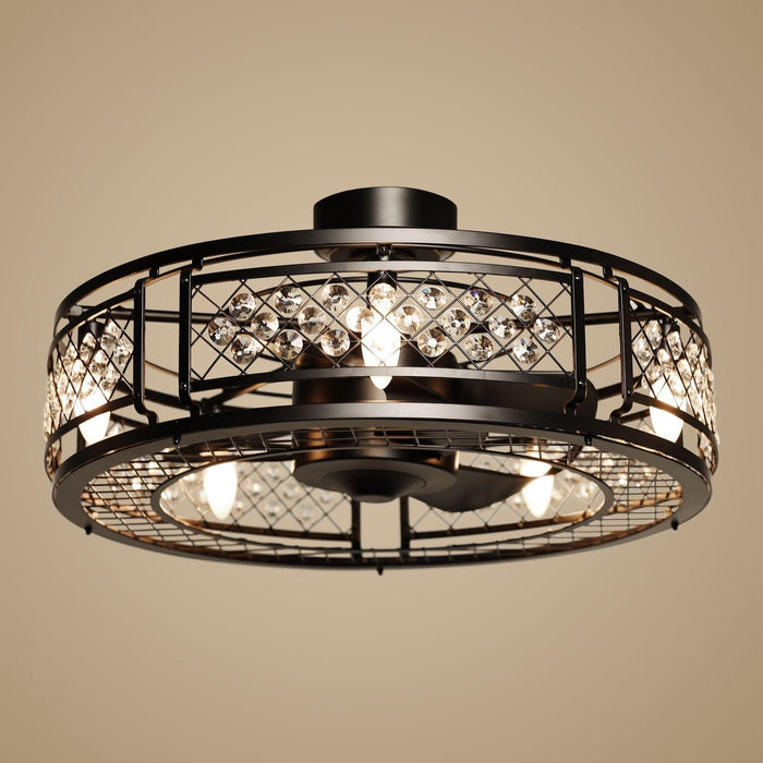 27" Wright Industrial DC Motor Downrod Mount Reversible Crystal Ceiling Fan with Lighting and Remote Control - ParrotUncle