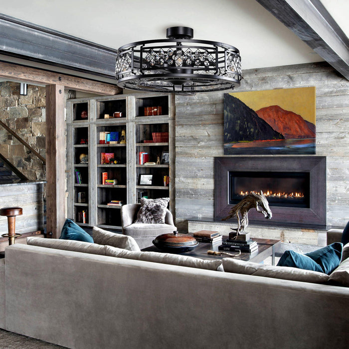 27" Wright Industrial DC Motor Downrod Mount Reversible Crystal Ceiling Fan with Lighting and Remote Control - ParrotUncle