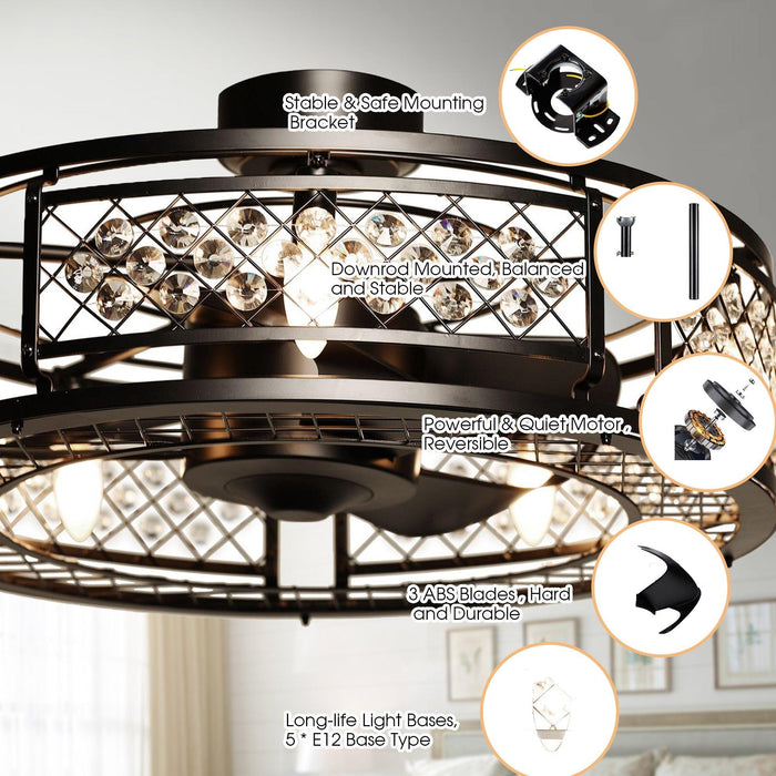 27" Wright Industrial DC Motor Downrod Mount Reversible Crystal Ceiling Fan with Lighting and Remote Control - ParrotUncle