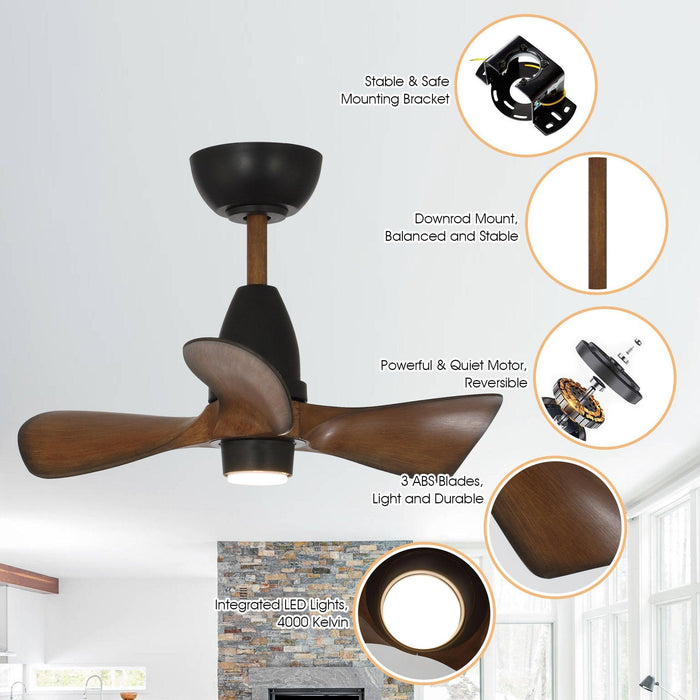 28" Kwang Rustic DC Motor Downrod Mount Reversible Ceiling Fan with LED Lighting and Remote Control - ParrotUncle