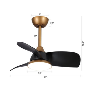 28" Modern DC Motor Downrod Mount Reversible Ceiling Fan with LED Lighting and Remote Control